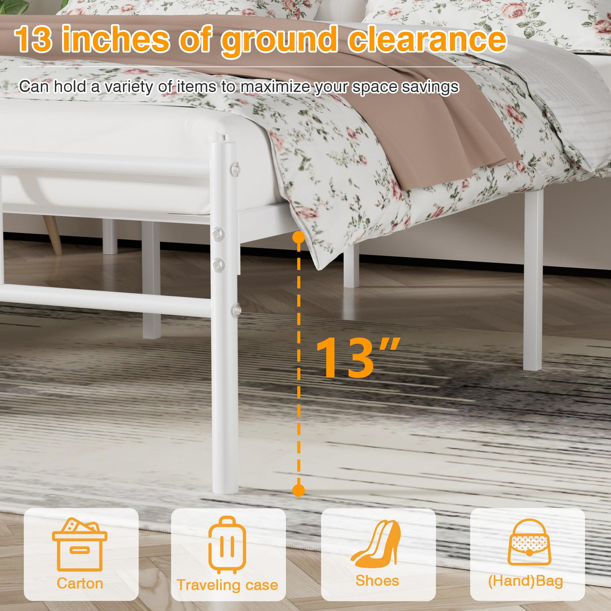 VECELO 14 inch Queen Bed Frame White Beds Metal Platform Mattress Foundation with headboard Footboard Steel Slat Support/No Box Spring Needed/Easy Assembly VECELO