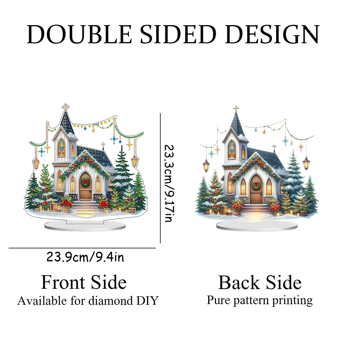 JJFox DIY Tabletop Diamond Art Painting Kit，Special Shaped Rhinestone Desk Placement Ornament，Home Stand Up Gem Painting Craft Kit，Gift,Double Sided. (Christmas House-2) JJFox