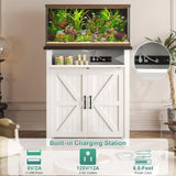 Suadism 20 Gallon Aquarium Stand With Charging Station, Farmhouse Fish Tank Stand, Reptile Tank Stand Terrarium Stand with Drawer and Cabinet Storage, Sturdy Heavy Duty 27.6"×15.7" Tabletop - White Saudism