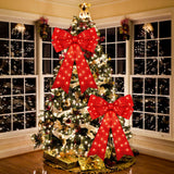Liliful 2 Pcs 18 x 32 in LED Christmas Wreath Bows Extra Large Bows 72 LED Lights Wreath Huge Bow Door Wall Xmas Tree Top Decor for Indoor Outdoor Winter Xmas Party (Glitter) Liliful