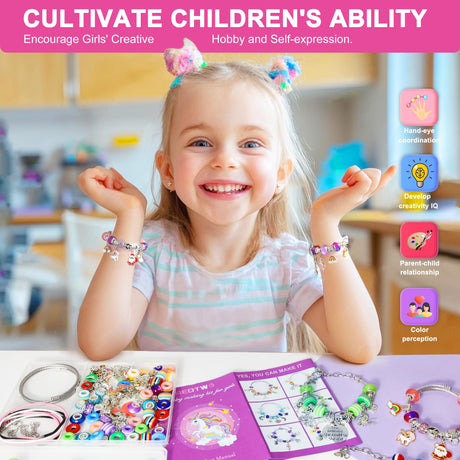Redtwo Charm Bracelet Making Kit for Girls, Toys Jewelry Making Kit for Girls 8-12 Unicorn Gifts for Teen Girls Age 6-8, Arts and Crafts for Kids Ages 6 7 8 9 10 11 12 13 Birthday Redtwo