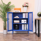 ALBAD Metal Storage Cabinet with Mesh Doors and Adjustable Shelves, Free Standing Sideboard Buffet Cabinet for Kitchen, Living Room, Dining Room, Home Office (Blue) ALBAD