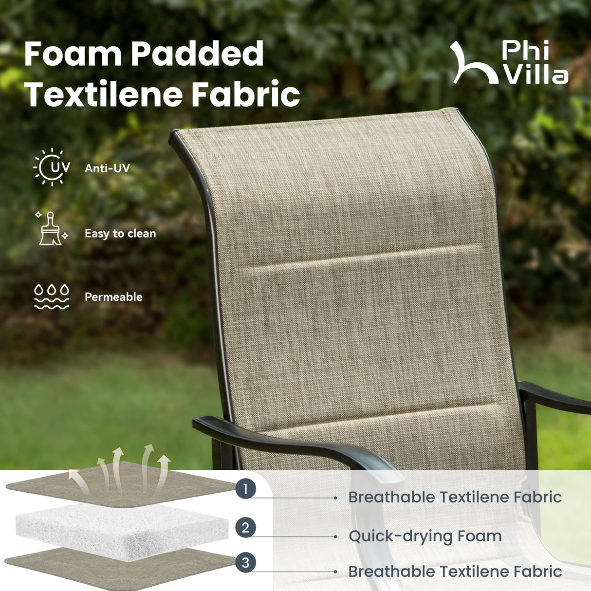 PHI VILLA 9 Pcs Patio Dining Set with Large Square Metal Dining Table & 8 High Back Padded Outdoor Swivel Dining Chairs, Outside Table Chair Furniture Dining Set for 8 Person PHI VILLA