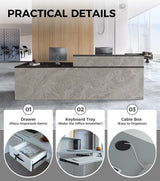 Anzhap L-Shaped Reception Desk with Counter, Front Desk Reception Counter with Drawer, Keyboard Tray & Cable Box for Office, Salon, Lobby, Checkout, Retail(Grey + Black/Left, 79" L * 24" W * 39" H) Anzhap