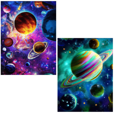 Ginfonr 5D Diamond Art Painting Colorful Universe Full Drill by Number Kits, 2 Pack Abstract Planet Paint with Diamonds Art Crystal DIY Star Rhinestone Decor Wall Craft 30x40 cm (12"x16")