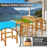 Tangkula 5-Piece Outdoor Acacia Wood Bar Set with High Top Table and Saddle Seat Stools Tangkula