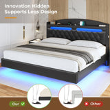 ADORNEVE King Floating Bed Frame with Hidden Storage Headboard and RGB LED Lighting ADORNEVE