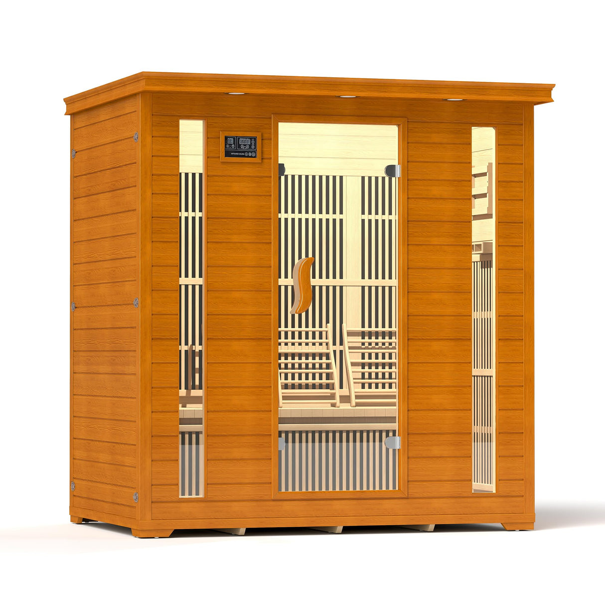 springspa 4 Person Infrared Sauna Room, Low EMF FAR Infrared Sauna for Home, Canadian Hemlock Wooden Indoor Sauna, with 10 Heating Panel, 2 LCD Panel, Bluetooth Speaker, 7 Therapy Light springspa