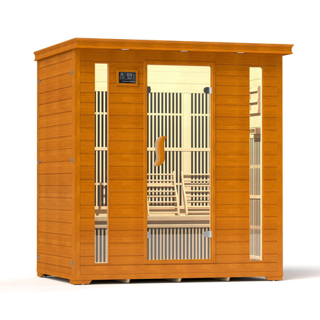 springspa 4 Person Infrared Sauna Room, Low EMF FAR Infrared Sauna for Home, Canadian Hemlock Wooden Indoor Sauna, with 10 Heating Panel, 2 LCD Panel, Bluetooth Speaker, 7 Therapy Light springspa