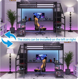 Duxelifin Queen Size Loft Bedwith Desk, Heavy-Duty Metal Loft Beds with Stairs & LED Lights, High Lofted Bed with Charging Station and Wardrobe, Gaming Loft Tall Bed for Boys Girls and Teens (Black) Duxelifin