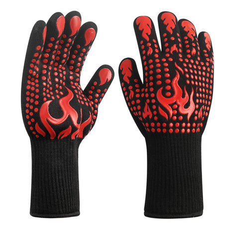 HexinYigjly 1 Pair/2 Pieces BBQ Gloves, Grilling Gloves, Heat Resistant Barbecue Oven Gloves, 1472°F/800°C Kitchen Fireproof Mitts Heat Proof for Grilling, Baking, Cooking, Welding Gloves Mitts - Red HexinYigjly