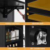 DWVO Kitchen Island w Stainless Steel Top Drop Leaf Bar Seating Power Outlet, 47" Portable Rolling Mobile Center Islands w Folding Dropleaf Storage Drawer Cabinet Wheel Counter Height Metal Top, Black DWVO