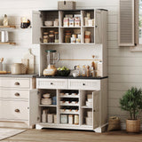 ONBRILL 71" Kitchen Pantry Cabinet with 2 Drawers & 3 Wine Racks, Farmhouse Storage Cabinet with Adjustable Shelves, Kitchen Hutch Cabinet with Microwave Stand for Dining Room, Living Room, Off White ONBRILL