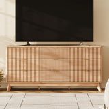 TROJM 63'' Wide 9 Drawers Dresser for Bedroom,Modern Fluted Vertical Chest with Rounded Corners,Fluted Dresser for Living Room,Hallway, Natural Wood TROJM
