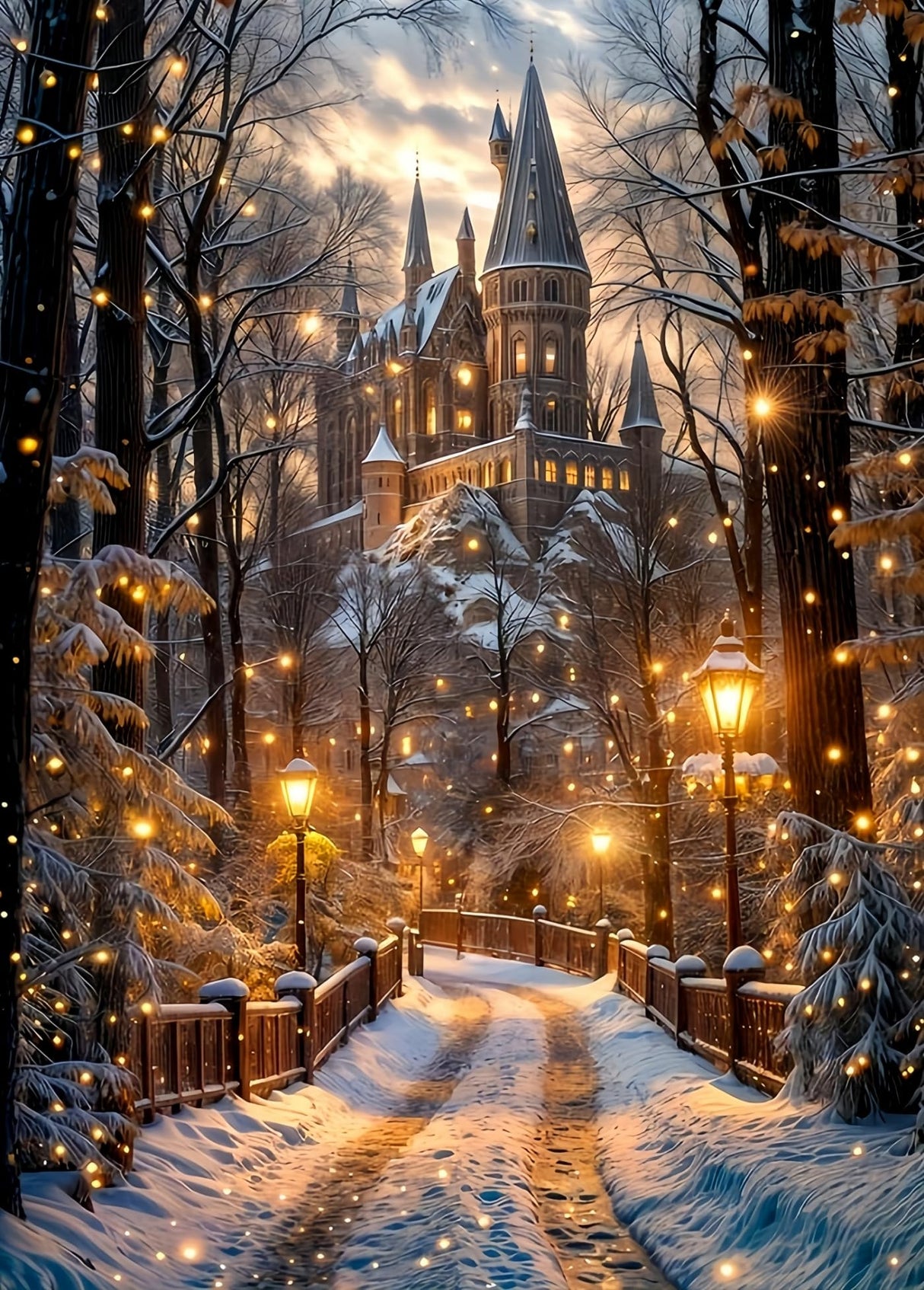 Christmas Castle Diamond Paintings Kits for Beginners, Diamond Arts Kits for Adults, Winter Street Landscape Paint by Diamonds, 5D DIY Full Round Drill Dot Gem Art for Home Wall Decor 11.8x15.8inch GXGLLPZBY