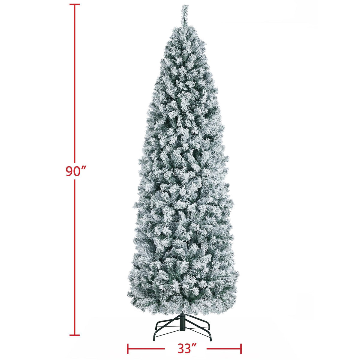 Yaheetech 7.5ft Pre-lit Snow Flocked Pencil Christmas Tree Kingswood Fir Hinged Slim Skinny Corner Xmas Tree with 350 Incandescent Warm White Lights & 1086 Snow Branch Tips, White Yaheetech