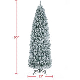 Yaheetech 7.5ft Pre-lit Snow Flocked Pencil Christmas Tree Kingswood Fir Hinged Slim Skinny Corner Xmas Tree with 350 Incandescent Warm White Lights & 1086 Snow Branch Tips, White Yaheetech