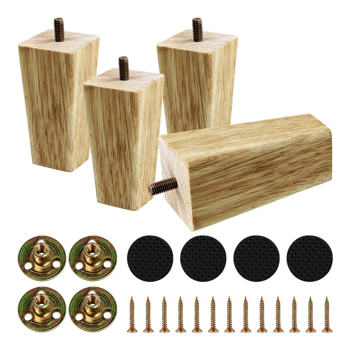 bociloy 4PCS 4 Inch Solid Wood Furniture Legs, Square Wooden Sofa Couch Feet Leg Replacement for Desk Cabinet Bench Dresser Chair Bookcase Risers Parts, Log Stain bociloy