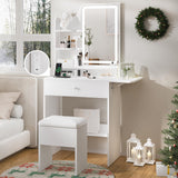 Haewon White Small Vanity Desk Set with Mirror and Lights, Mini Makup Table with Chargin Station and Storage Chair for Compact Space Bedroom Haewon