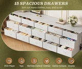 Huuger 78.7 inch Long Dresser for Bedroom, 15 Drawer Fabric Dresser for Closet, Large TV Stand for 65, 75, 85 inch TV, Wide Chest of Drawer with Storage, 78.7" W x 12.9" D x 26.7" H, White Huuger