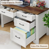 Halitaa Farmhouse Executive Desk with Drawers, Wood Computer Desk with Ample File Drawer, Rustic Home Office Desk with Storage for Bedroom, Living Room, White Halitaa