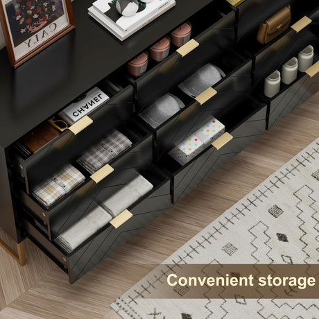 Scurrty 59" Large Chest of Drawers, Storage Cabinet 9 Drawer Dresser with Lines, Black Dressers with Storage,Dressers for Living Room, Bedroom Scurrty