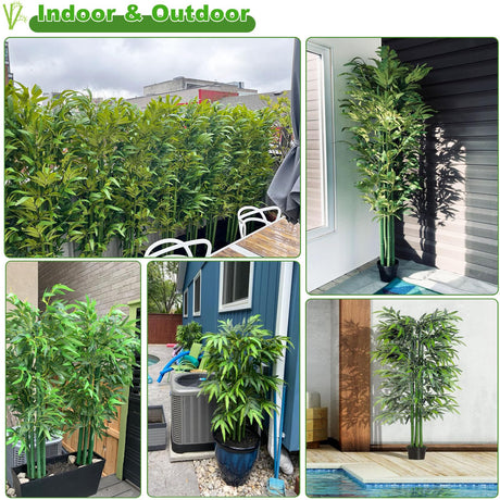 HOUSESET 4ft / 6ft Artificial Bamboo Tree 10 Pack, Fake Bamboo Plant with Encrypted Silk Leaves for Garden Yard Indoor Outdoor Decor, Privacy Waterproof Faux Plants HOUSESET