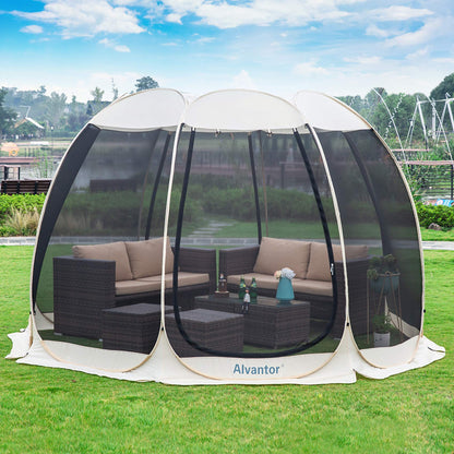 Alvantor Screen House Room Camping Tent Outdoor Canopy Pop Up Sun Shade Hexagon Shelter Mesh Walls Not Waterproof 10'x10' Beige Patent Pending - WoodArtSupply