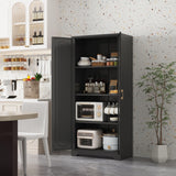 Black Metal Storage Cabinet with with Door, Kitchen Pantry Cabinet with 3 Adjustable Shelves, 60" Tall Storage Cabinets, Steel Large Cupboard for Home Office, Living Room, Dining Room, Kitchen MetalMax