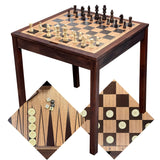 Sterling Games Wooden Chess Table | Chess, Checkers and Backgammon 3 in 1 Combo Game Table Furniture Set, 25" x 25", 4" King STERLING