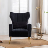 chairus Wingback Velvet Accent Chair, Modern Living Room Armchair Comfy Upholstered Single Sofa Chair for Bedroom Dorms Reading Reception Room with Gold Legs & Small Pillow, Black chairus