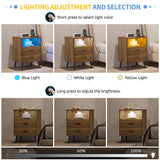 LVSOMT LED Nightstand with 3 Colors Dimmable Light, Bedroom Night Stand with Charging Station, Modern Smart Bed Side Table with 2 Drawers, Metal Legs, End Table for Living Room, Rustic Brown LVSOMT
