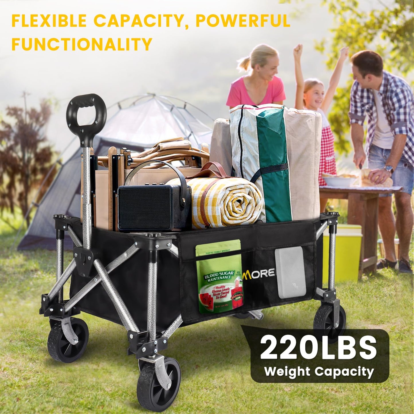 Collapsible Foldable Wagon Beach Cart - Large Capacity and Heavy Duty Folding Wagon Portable for Sports, Shopping, Camping