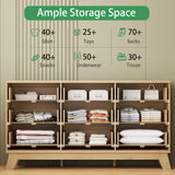 Fluted Dresser for Bedroom with 9 Drawers, 57" Wide Modern Chest of Drawers with Metal Handle, Wooden Dresser TV Stand, Wood Closet Clothes Storage Organizer for Living Room, Hallway, Natural Oak Xixini