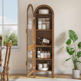 Lxsxhome 64.17'' Tall Arched Modern Walnut Display Cabinet with Acrylic Glass Doors, 5-Tier Kitchen Pantry Storage Cabinet, Bookcase for Living Dining Room Lxsxlome