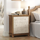 COZAYH Farmhouse 3-Drawer Dresser, French Country Chest of Drawer with Leaves Pattern Carved, Distressed Finish, White & Brown COZAYH