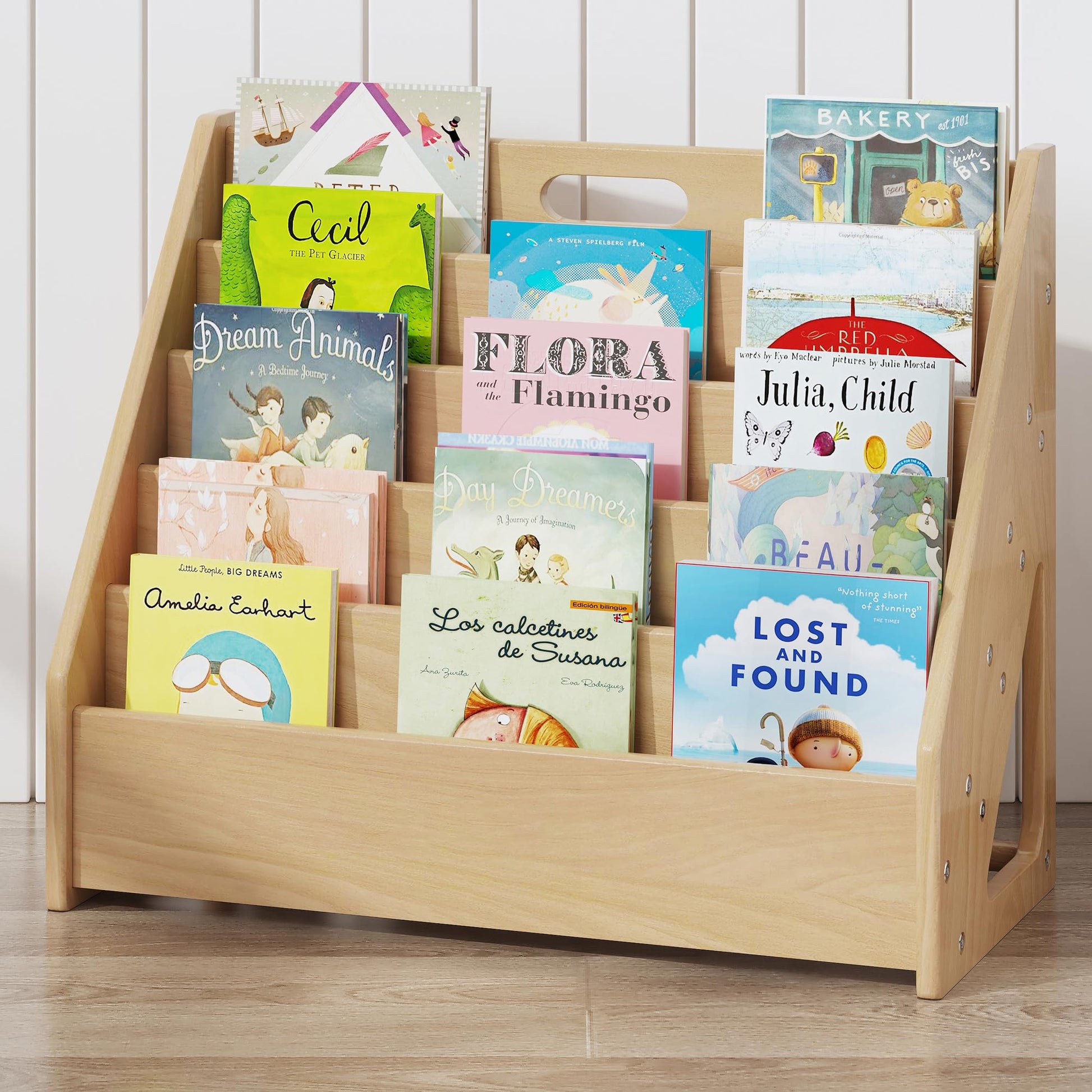 ERUGI Montessori Front-Facing Bookshelf - 5-Tier Solid Wood Book Display for Kids - WoodArtSupply