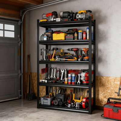 Notmise Adjustable 5-Tier Garage Shelving, Heavy Duty Steel Storage Rack, High Load Capacity, Ideal for Garage, Warehouse, or Home Organization (5-Tier 63" H x 45" W x 18" D)