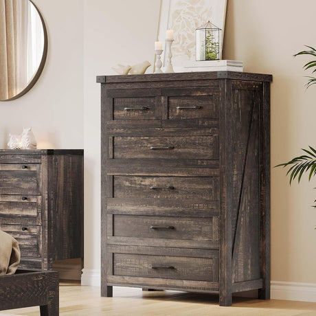 YITAHOME 6 Drawer Dressers, Wood Dressers Chests of Drawers, Modern Dresser with Open Shelf Storage for Room, Entryway, Hallway, Dark Rustic Oak YITAHOME