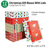 SUNCOLOR 12 Pack 14" Red Large Christmas Gift Boxes With Lids For Clothes Presents SUNCOLOR