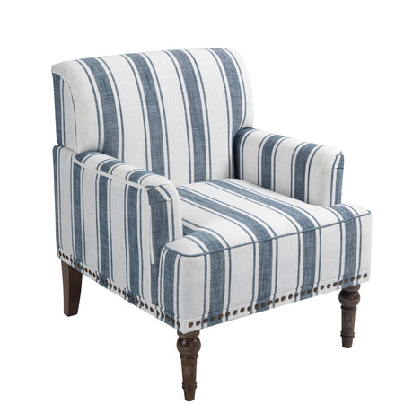 UIXE Stripe Accent Chair Arm Chair, Modern Nailhead Trim Club Armchair with Wood Legs, Comfy Living Room Single Sofa Reading Seat Bedroom Side Seating for Home Office, Dark Blue UIXE