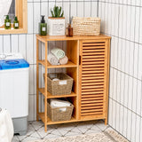 Tangkula Bamboo Bathroom Floor Cabinet, Storage Cabinet with Shutter Door and 3 Tier Shelves, Freestanding Floor Cabinet for Bathroom Living Room Kitchen Hallway, Bathroom Cabinet, Natural Tangkula