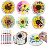Paint Your Own Sunflower Coaster with Markers,Teens Arts and Crafts Kit,6 Absorbent Ceramic Tiles with Cork Base,DIY Painting Kit Sunflower Gifts for Women,Craft Enthusiasts All Ages,Seniors,Adults DoYoMo