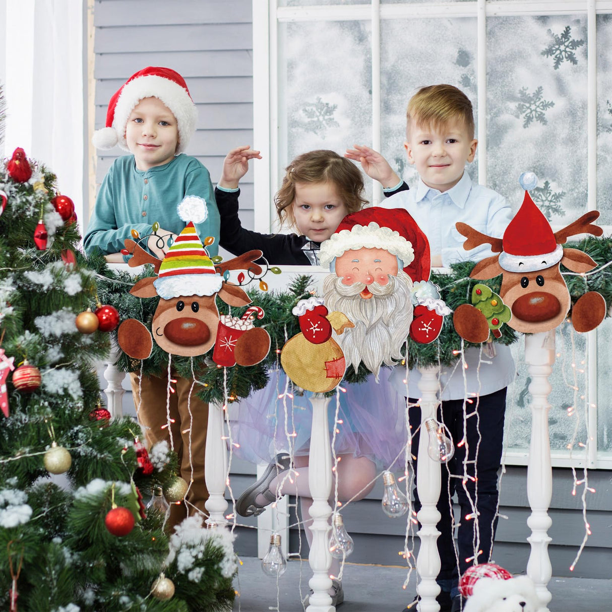 Barydat 5 Pcs Christmas Fence Peeker Decoration Peeking Garden Yard Decorations Outdoor Xmas DIY Cute Garden Fence Sign Ornament for Home Yard Sign Art Patio Holiday Decor(Santa and Elk) Barydat