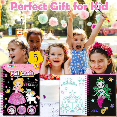 FUNNYB&G Foil Art Craft Activity for Kids - Gift for Girls Crafts for Kids Fun Art Supplies DIY Creative Travel Toy, Birthday Gift Party Favor Toys for Girls Boys 4 5 6 7 8 9 Years Old(Princess) FUNNYB&G