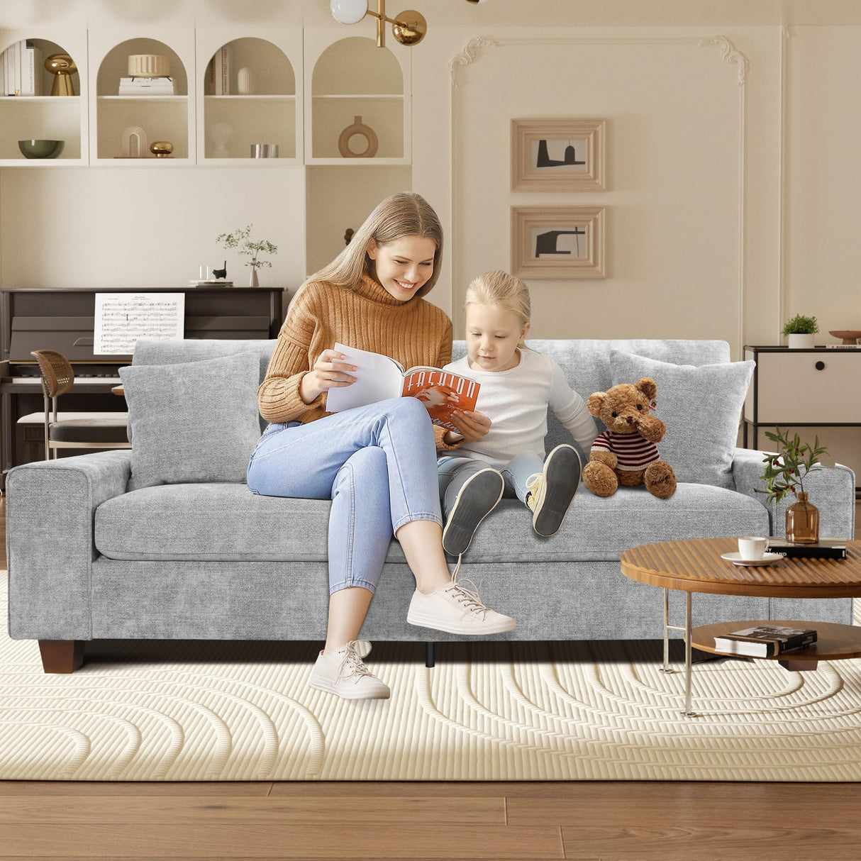 Czpalo 71.25" Chenille Sofa Couches for Living Room, 2 Seater Sofa with 2 Pillows, Small Modern Loveseat Couch for Small Spaces, Office. (Light Grey, 71.25 inches) Czpalo