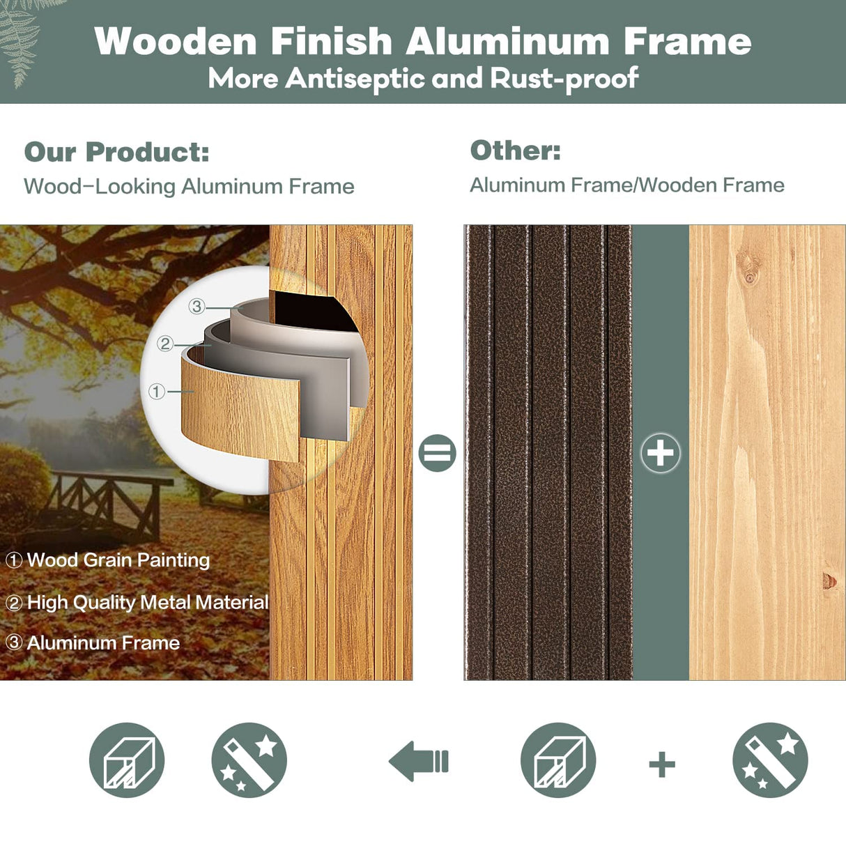 MELLCOM Hardtop Gazebo, 12' x 20' Wooden Finish Coated Aluminum Frame Gazebo with Galvanized Steel Double Roof, Brown Metal Gazebo with Curtains and MELLCOM