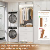 Aheaplus 2FT Closet System with 3 Drawers, 24’’ Closet Organizer, Wood Closet Organizer System, Walk-in Closet or Small Closets Wardrobe, Clothes Rack with Hanging Rods,-E6, White Aheaplus