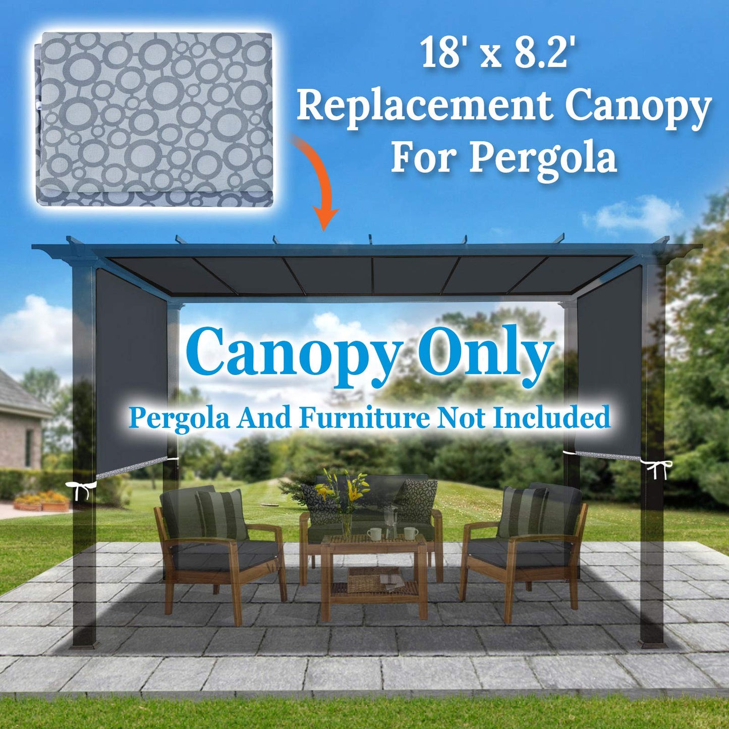 BenefitUSA 18' x 8.2' Universal Replacement Canopy Top Cover for Pergola Structure (Circle Pattern)