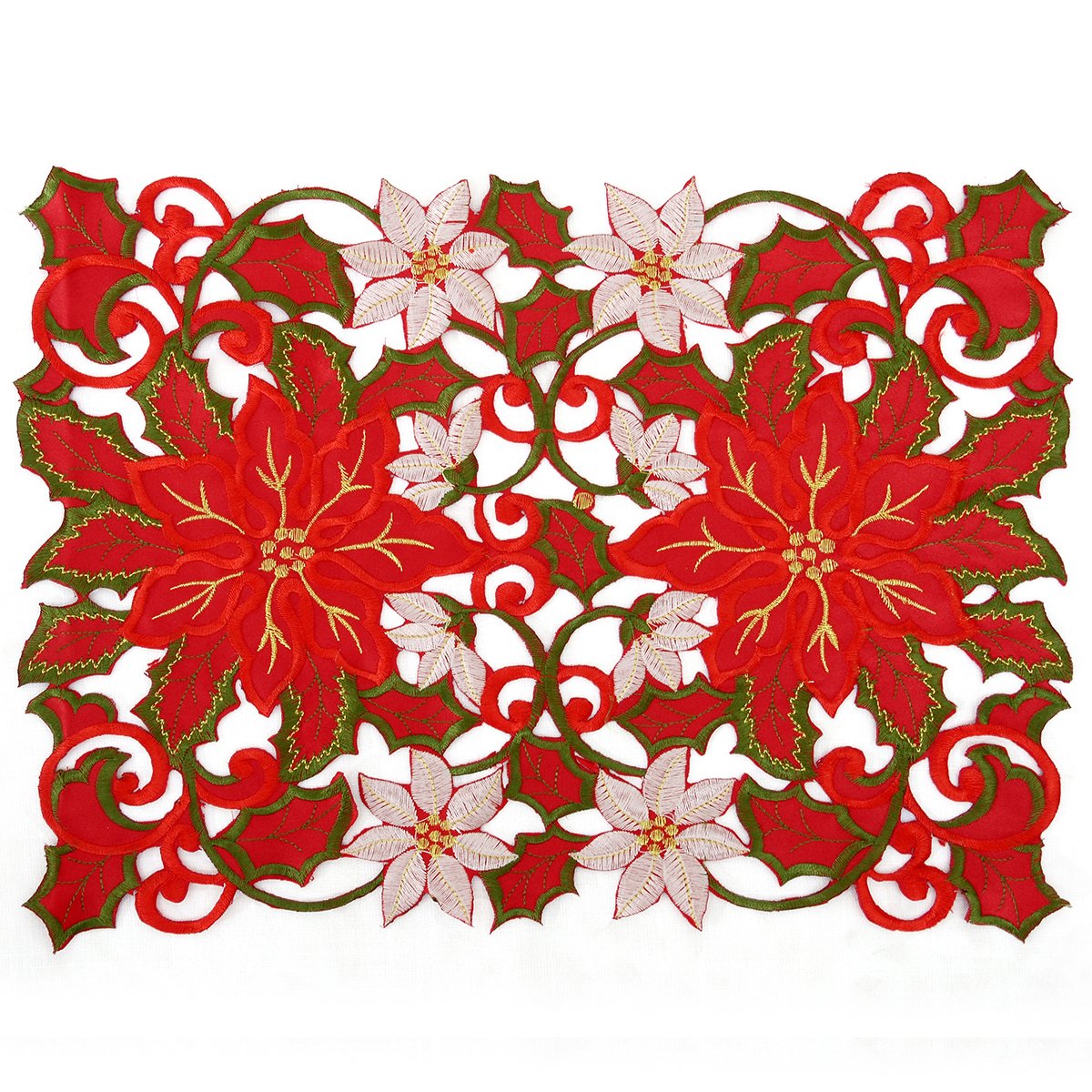 Simhomsen Embroidered Christmas Holidays Red Poinsettia Placemat 12 × 18 Inch Set of 6 Simhomsen